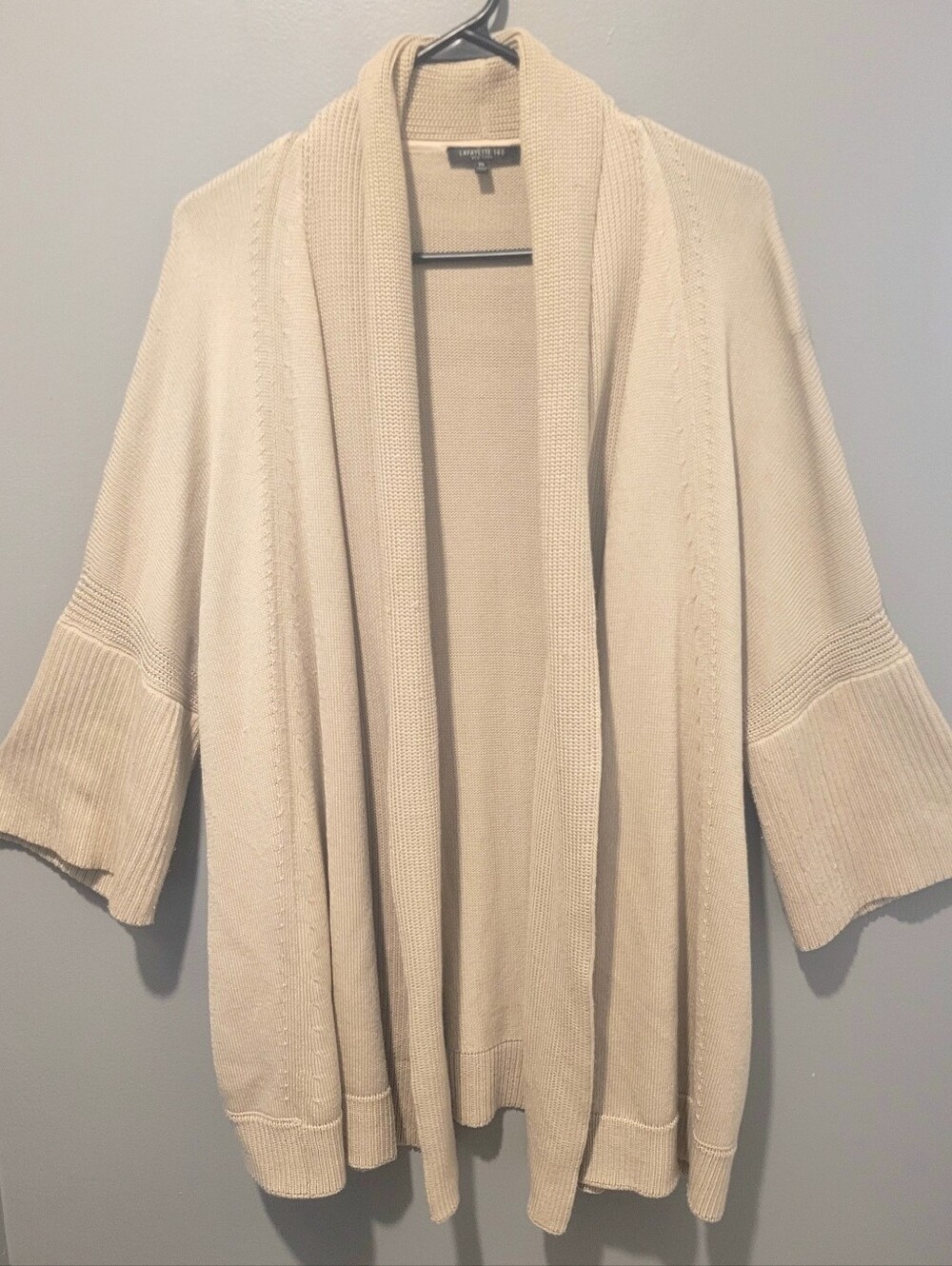 Lafayette 148 New York Cream Open-Front Knit Cardigan Sz Xl